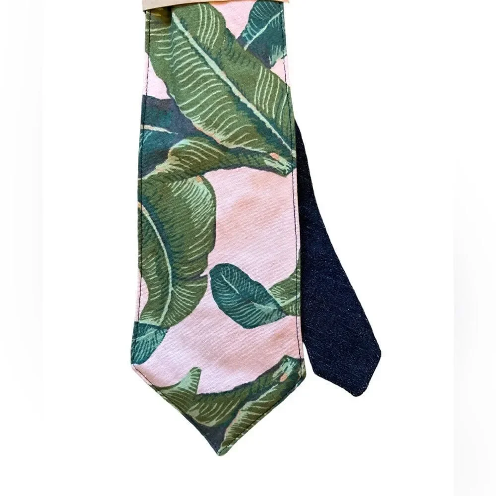 NWOT King Nalily 100% Сotton Pink Tropical Print Slim Tie